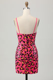 Sparkly Fuchsia Spaghetti Straps Bodycon Homecoming Dress with Slit