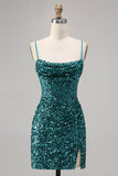 Sparkly Grey Blue Corset Homecoming Dress with Slit