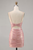 Blush Bodycon Ruched Cut-Out Homecoming Dress
