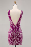 Fuchsia V-Neck Sequin Tight Homecoming Dress