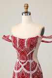 Off The Shoulder Sequin Tight Red Homecoming Dress