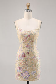 Apricot Embroidered Bodycon Short Homecoming Dress