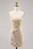 Apricot Embroidered Bodycon Short Homecoming Dress