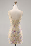 Apricot Embroidered Bodycon Short Homecoming Dress