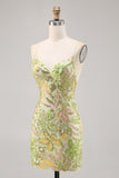 Sparkly Green Spaghetti Straps Tight Homecoming Dress