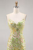 Sparkly Green Spaghetti Straps Tight Homecoming Dress