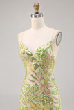 Sparkly Green Spaghetti Straps Tight Homecoming Dress