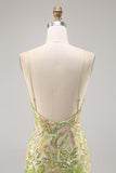 Sparkly Green Spaghetti Straps Tight Homecoming Dress
