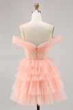 Blush A-Line Cold Shoulder Corset Homecoming Dress with 3D Flowers