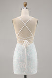 White Appliqued Corset Homecoming Dress with Sequins