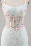 White Appliqued Corset Homecoming Dress with Sequins