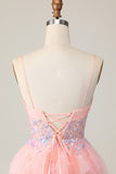 Cute Tiered Pink Homecoming Dress with Appliques