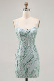Bodycon Beaded Green Homecoming Dress with Sequins