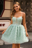Sage Green Ruffle A-Line Homecoming Dress With Appliques