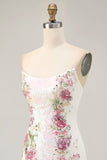 Sparkly Bodycon Strapless White Flower Homecoming Dress