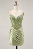 Sage Green Corset Bodycon Homecoming Dress With Sequins