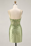 Sage Green Corset Bodycon Homecoming Dress With Sequins