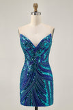 Sparkly Strapless Royal Blue Bodycon Homecoming Dress