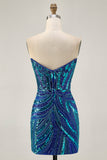 Dark Green Strapless Tight Homecoming Dress with Sequins