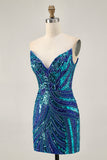 Sparkly Purple Strapless Tight Homecoming Dress