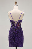 Sparkly Dark Purple Corset Homecoming Dress with Lace-up Back