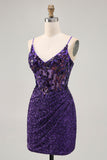 Sparkly Dark Purple Corset Homecoming Dress with Lace-up Back
