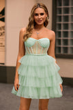 Light Green Tiered A-Line Corset Strapless Homecoming Dress