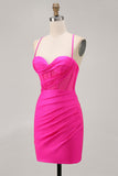 Fuchsia Corset Halter Tight Homecoming Dress
