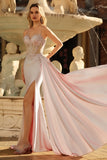 Champagne Mermaid Beaded Corset Prom Dress With Slit