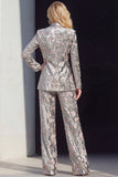 Sparkly Grey 2 Piece Floral Peak Lapel Women Prom Suit