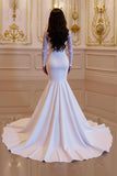 White Mermaid Long Sleeve Modest Wedding Dress With Appliques