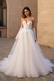 Corset Strapless A-Line Ivory Bridal Dress With Appliques (Without Gloves)