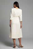 Ivory A-Line Midi Work Dress With Slit