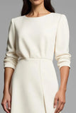 Ivory A-Line Midi Work Dress With Slit