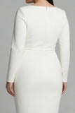 Long Sleeve Ivory Plus Size Midi Formal Dress