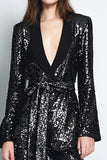 Sequined Black 2-Piece Women Prom Suits With Sash
