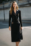 Double Breasted Sheath Black Peak Lapel Work Dress