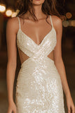 Cut-Out Tight Ivory Sequin Mini Dress
