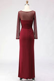 Mermaid Cabernet Boat Neck Formal Dress with Slit