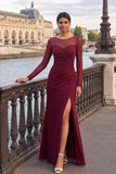 Mermaid Cabernet Boat Neck Formal Dress with Slit