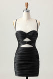 Dark Khaki Ruched Cut Out Tight Homecoming Dress
