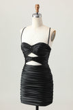 Dark Khaki Ruched Cut Out Tight Homecoming Dress