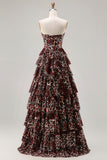 Sweetheart Brown Leopard Tiered Corset A-Line Prom Dress