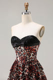 Sweetheart Brown Leopard Tiered Corset A-Line Prom Dress