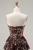 Sweetheart Brown Leopard Tiered Corset A-Line Prom Dress