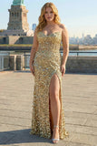Sparkly Golden Plus Size Strapless Corset Mermaid Prom Dress