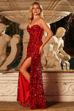 Sparkly Red Strapless Corset Mermaid Prom Dress