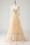 Sparkly Champagne Corset A Line Ruffled Prom Dress