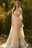 Sparkly Champagne Corset A Line Ruffled Prom Dress