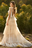 Sparkly Champagne Corset A Line Ruffled Prom Dress